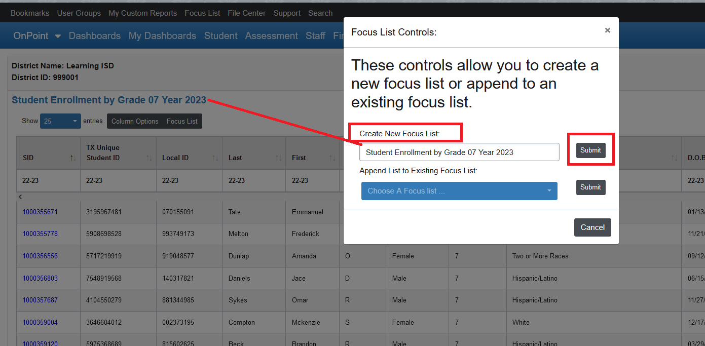 Focus List Creation from list view OnDataSuite Knowledgebase