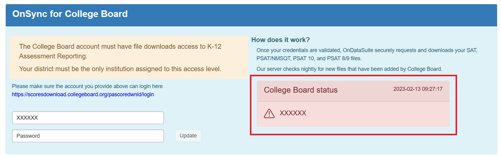 OnSync setup for College Board Files OnDataSuite Knowledgebase