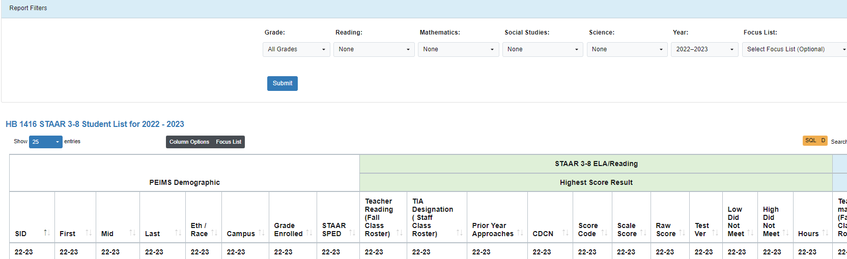 HB 1416 STAAR 38 Student List OnDataSuite Knowledgebase