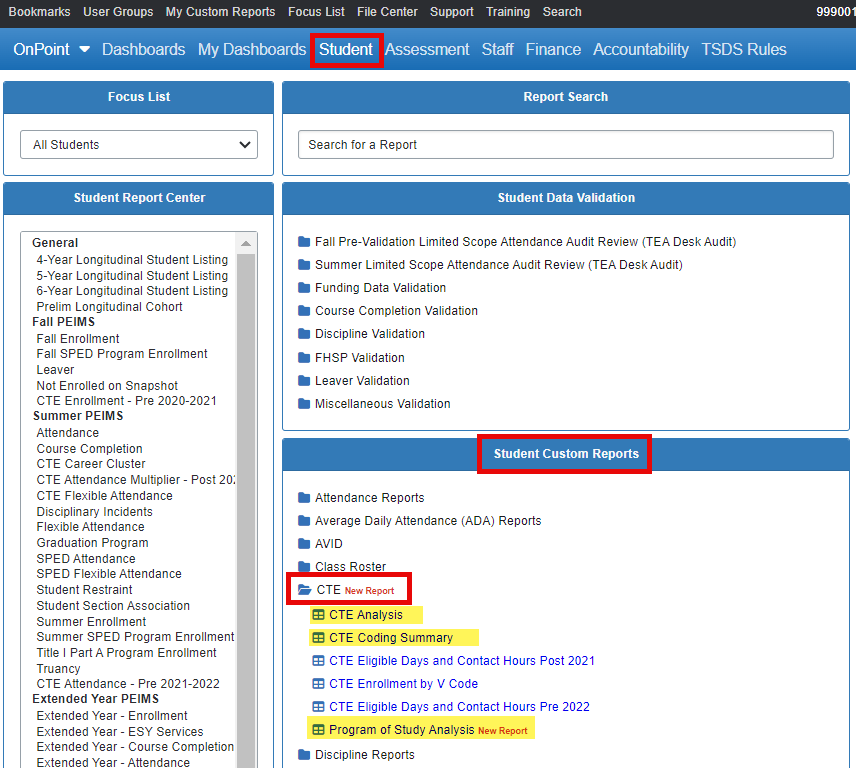 CTE Data Review – Student Custom Reports – OnDataSuite – Knowledgebase